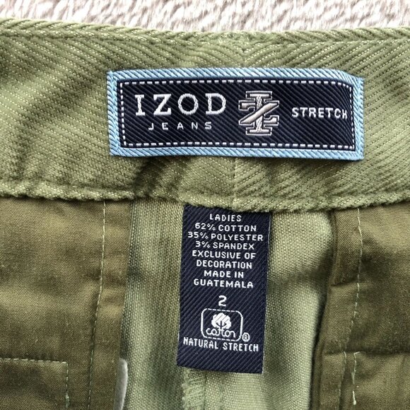Izod Jeans Women Corduroy Pants Size 2 Stretch Straight Leg Green Casual Classic - Picture 3 of 11